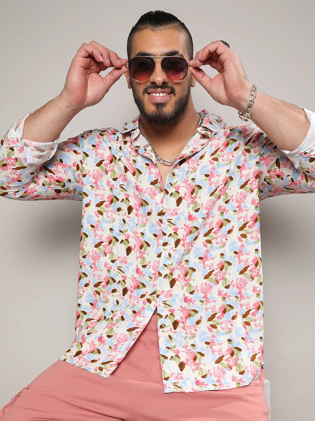 Blue & Pink Leaf Strokes Shirt