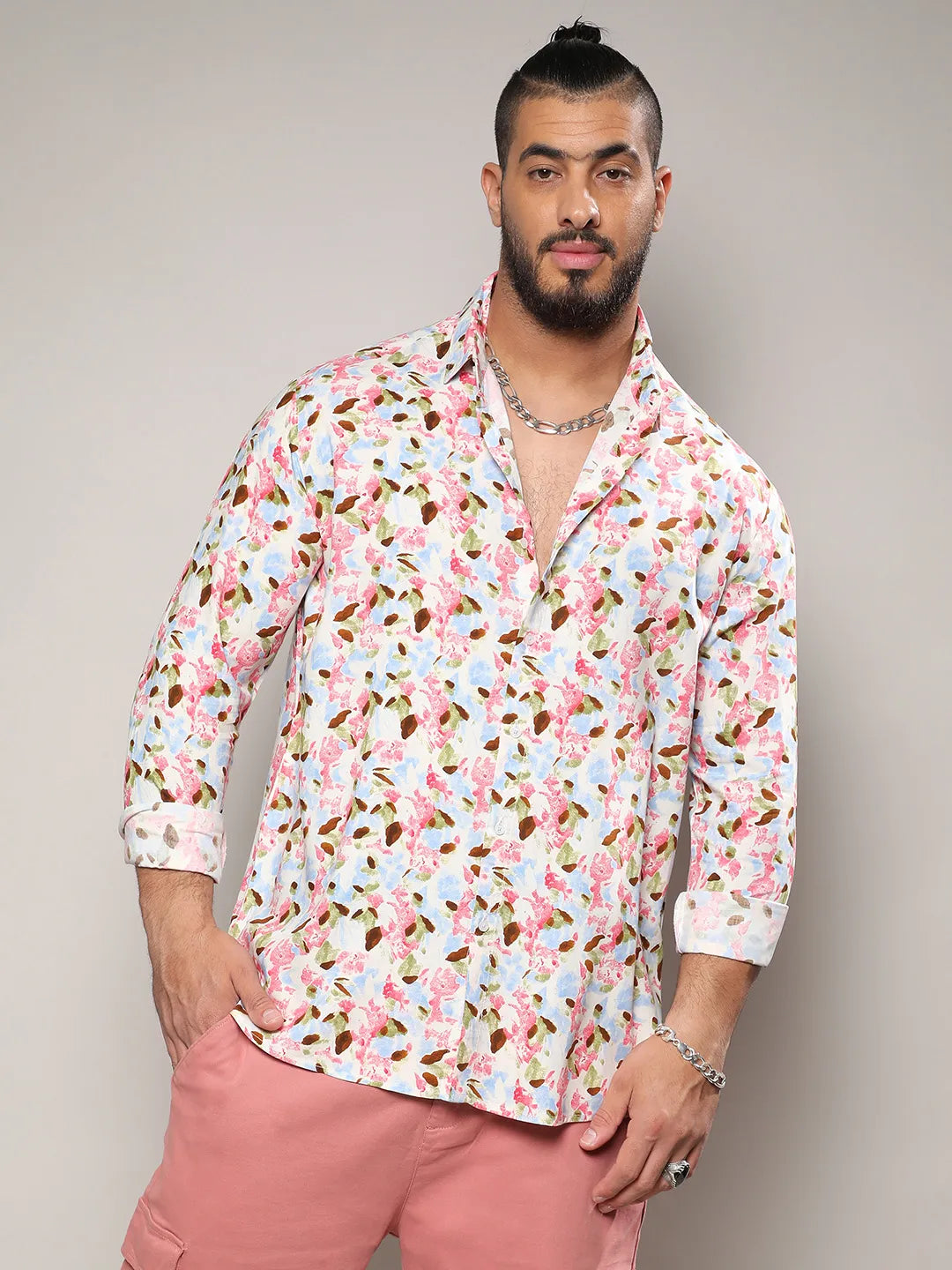 Blue & Pink Leaf Strokes Shirt