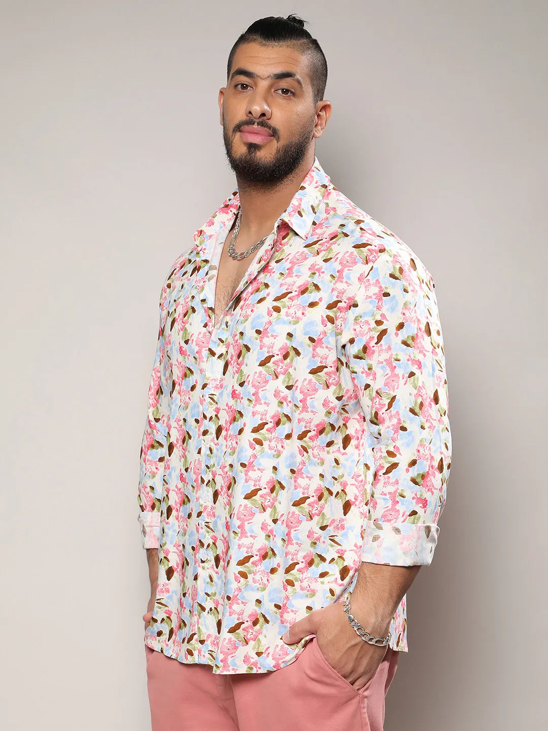 Blue & Pink Leaf Strokes Shirt