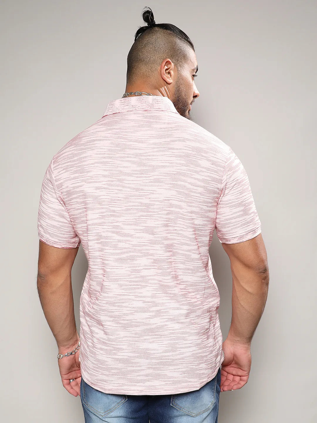 Blush Pink Textured Horizontal Striped Shirt