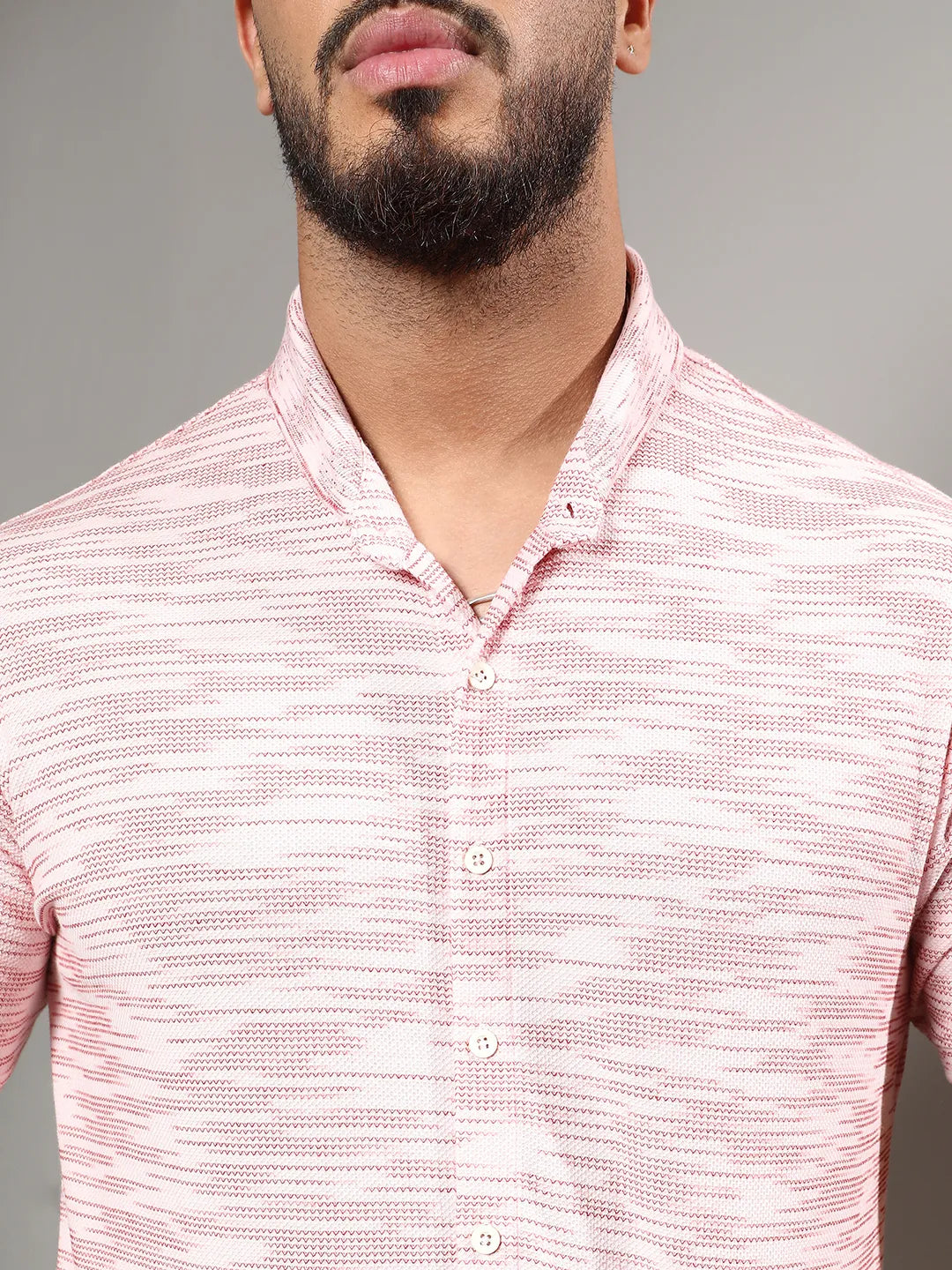 Blush Pink Textured Horizontal Striped Shirt