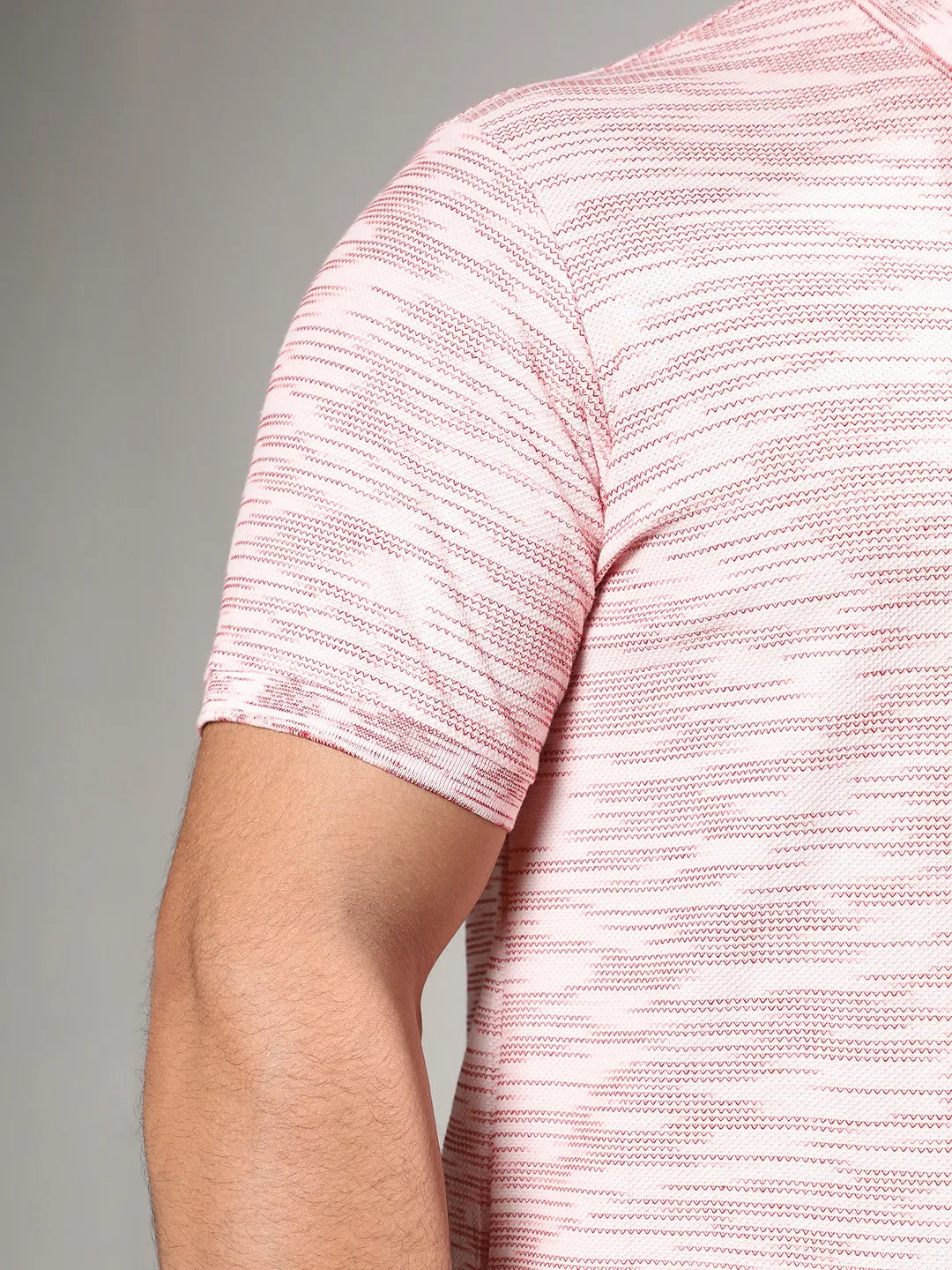 Blush Pink Textured Horizontal Striped Shirt