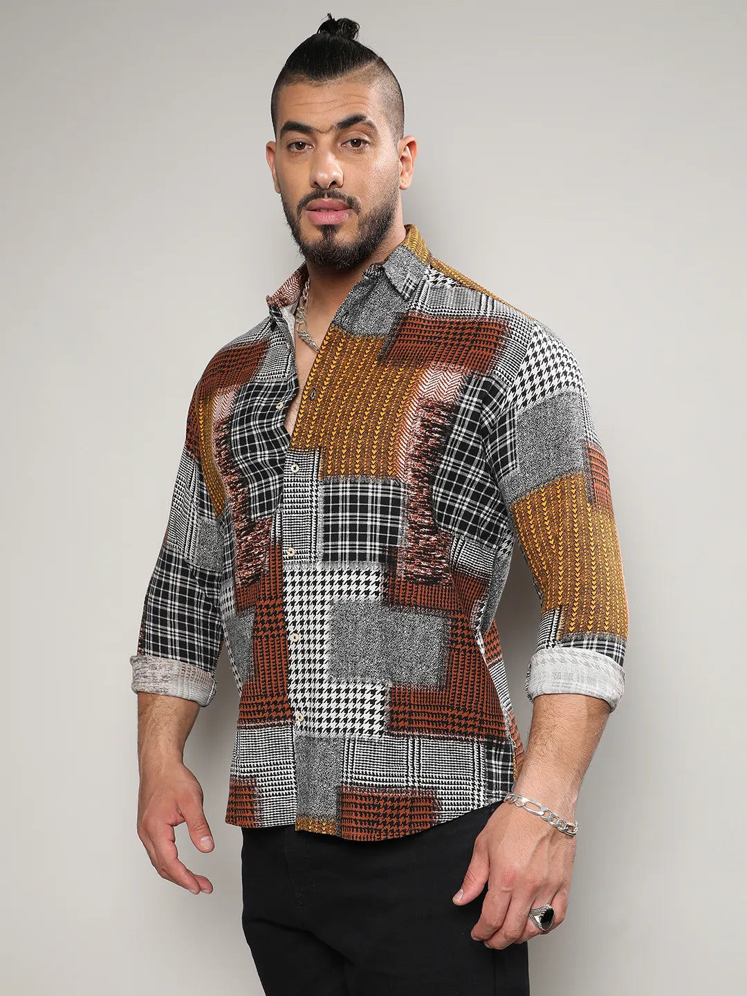 Brown Herringbone Block Shirt