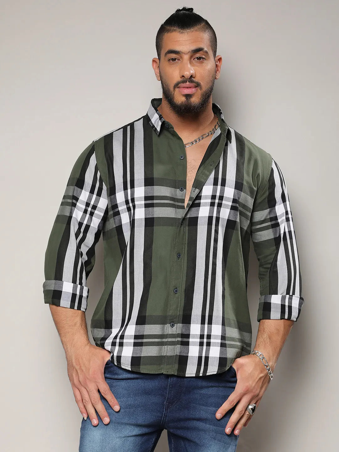 Dark Green Tartan Plain Shirt