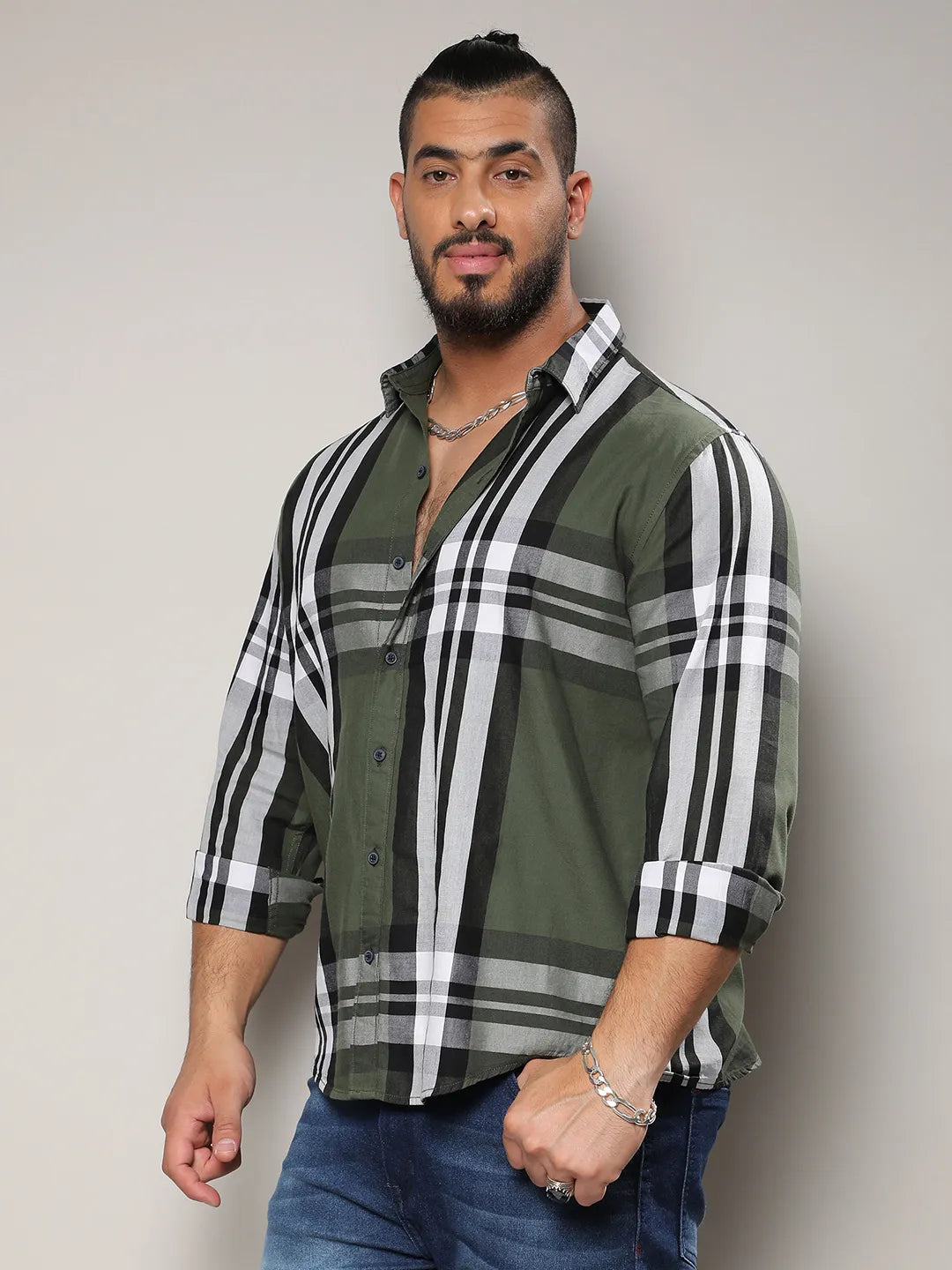 Dark Green Tartan Plain Shirt