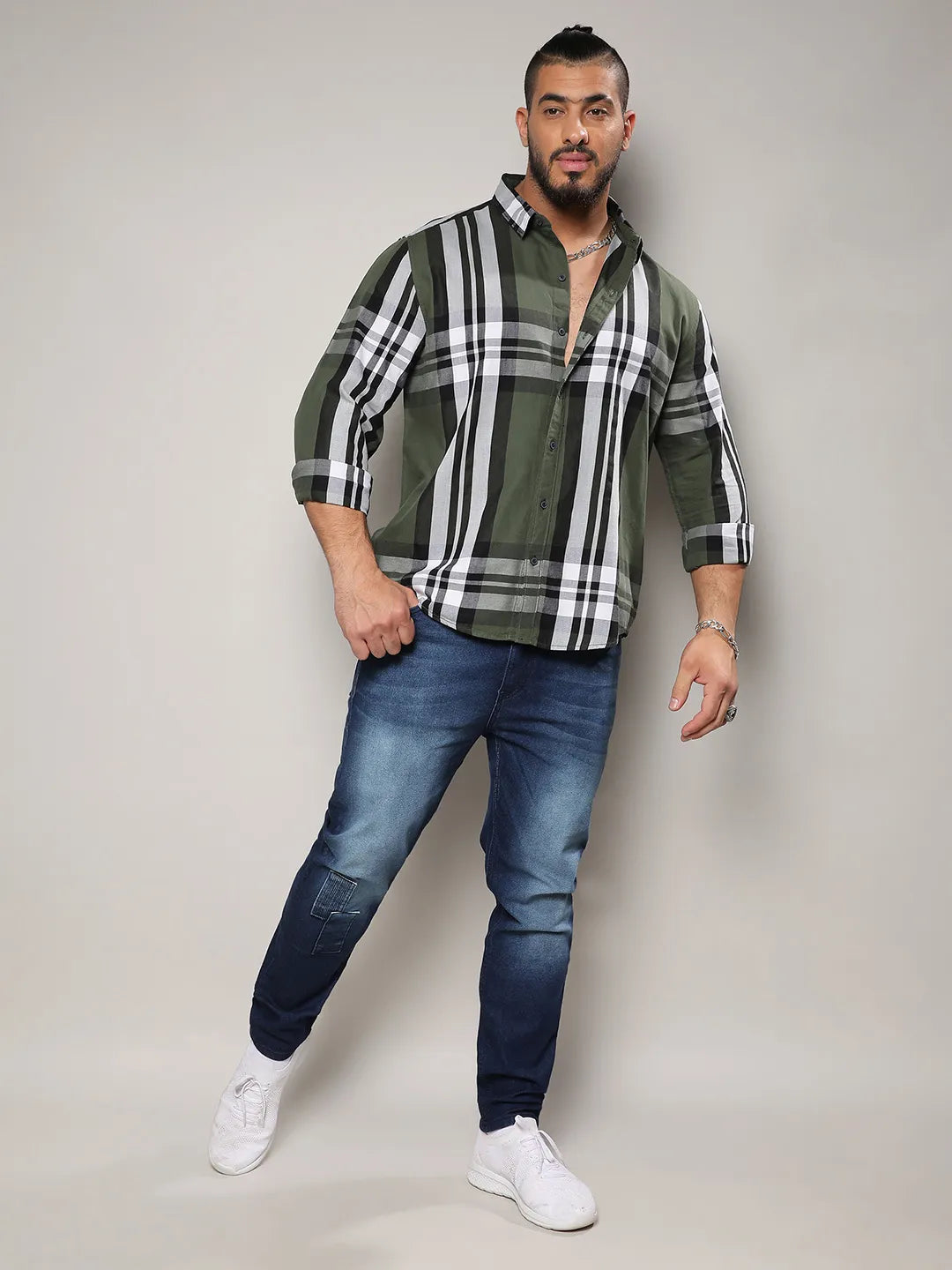 Dark Green Tartan Plain Shirt
