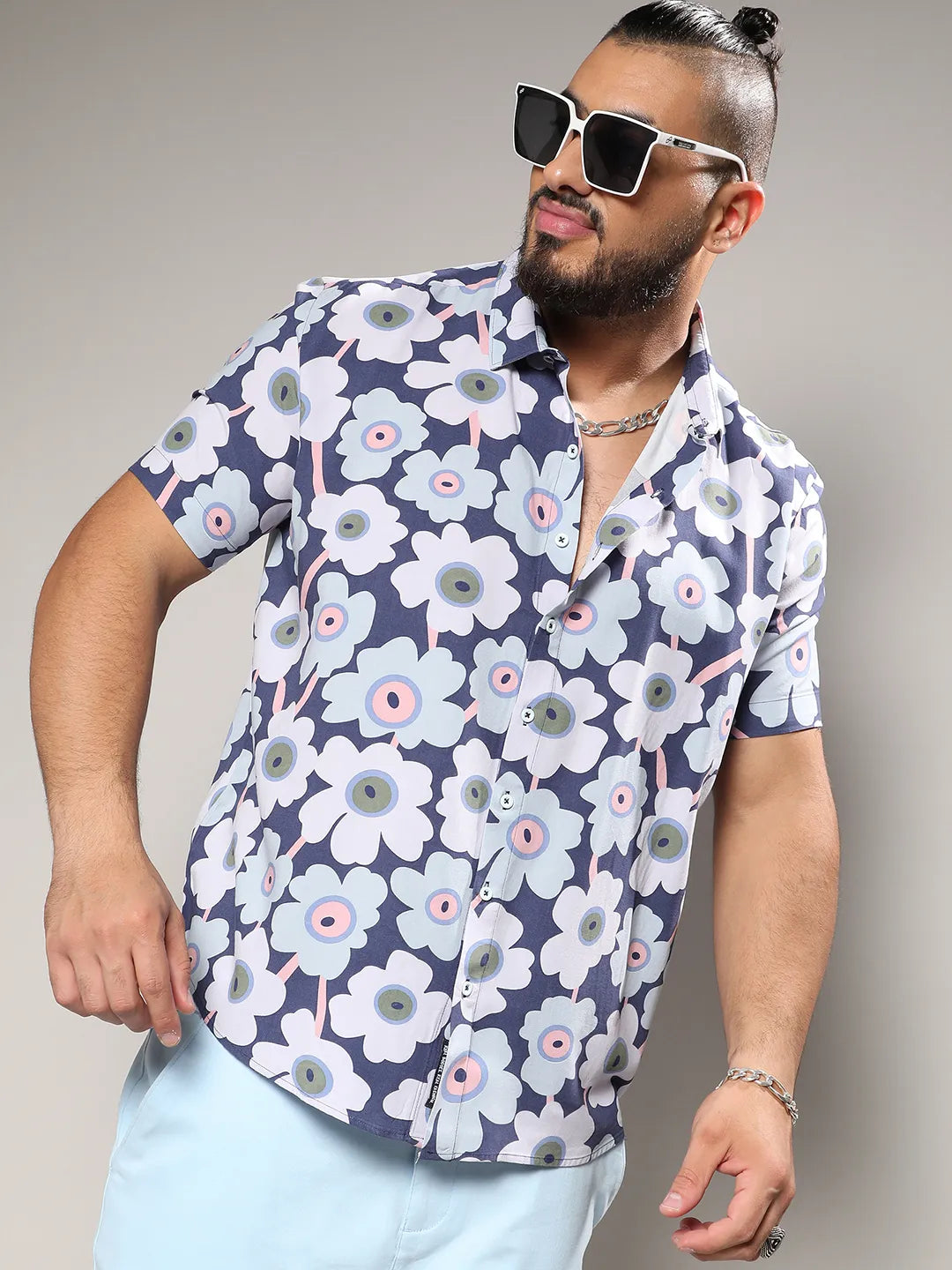 Indigo Blue Maxi Floral Block Shirt
