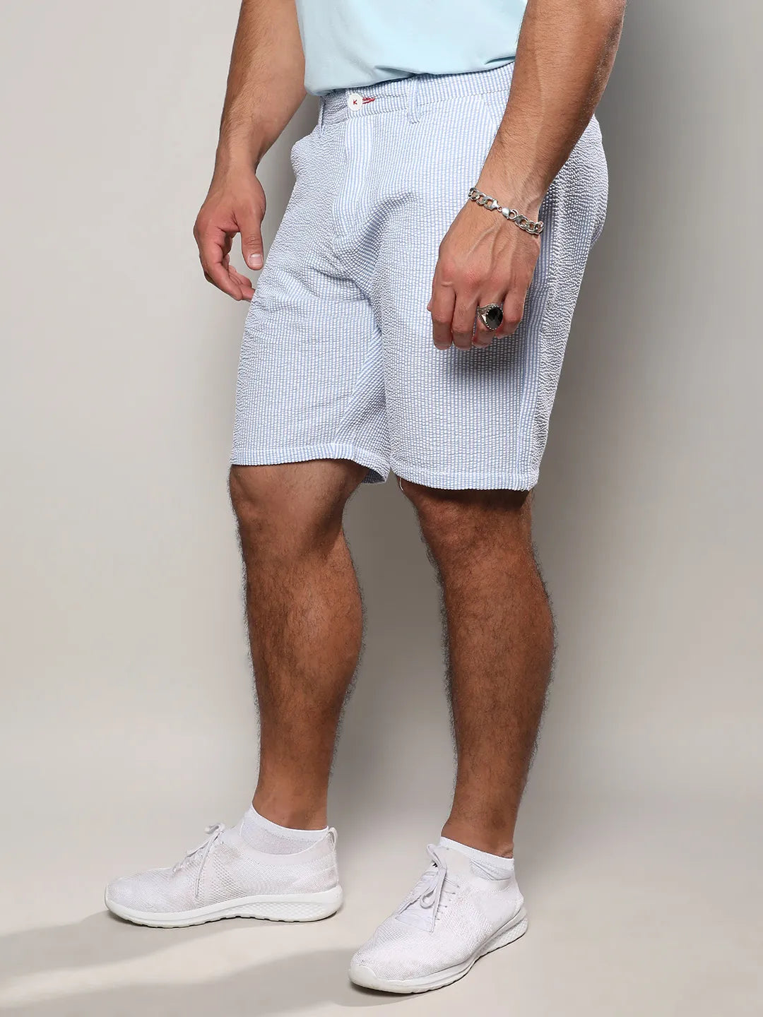 Light Blue Seersucker Stripe Shorts