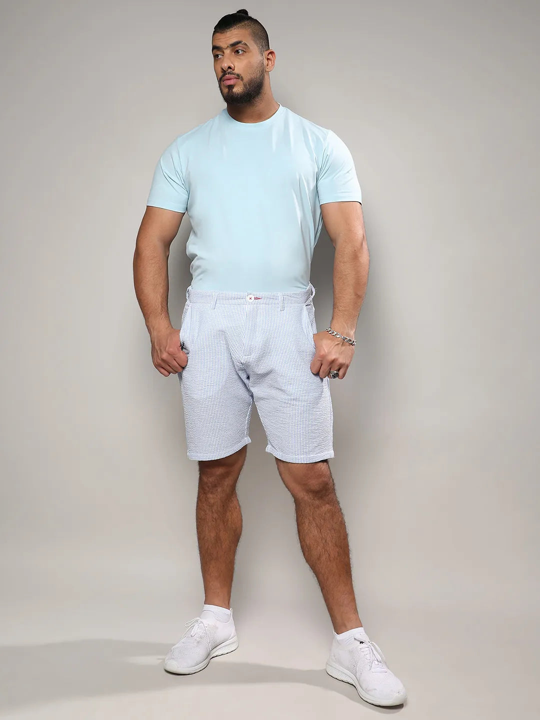 Light Blue Seersucker Stripe Shorts