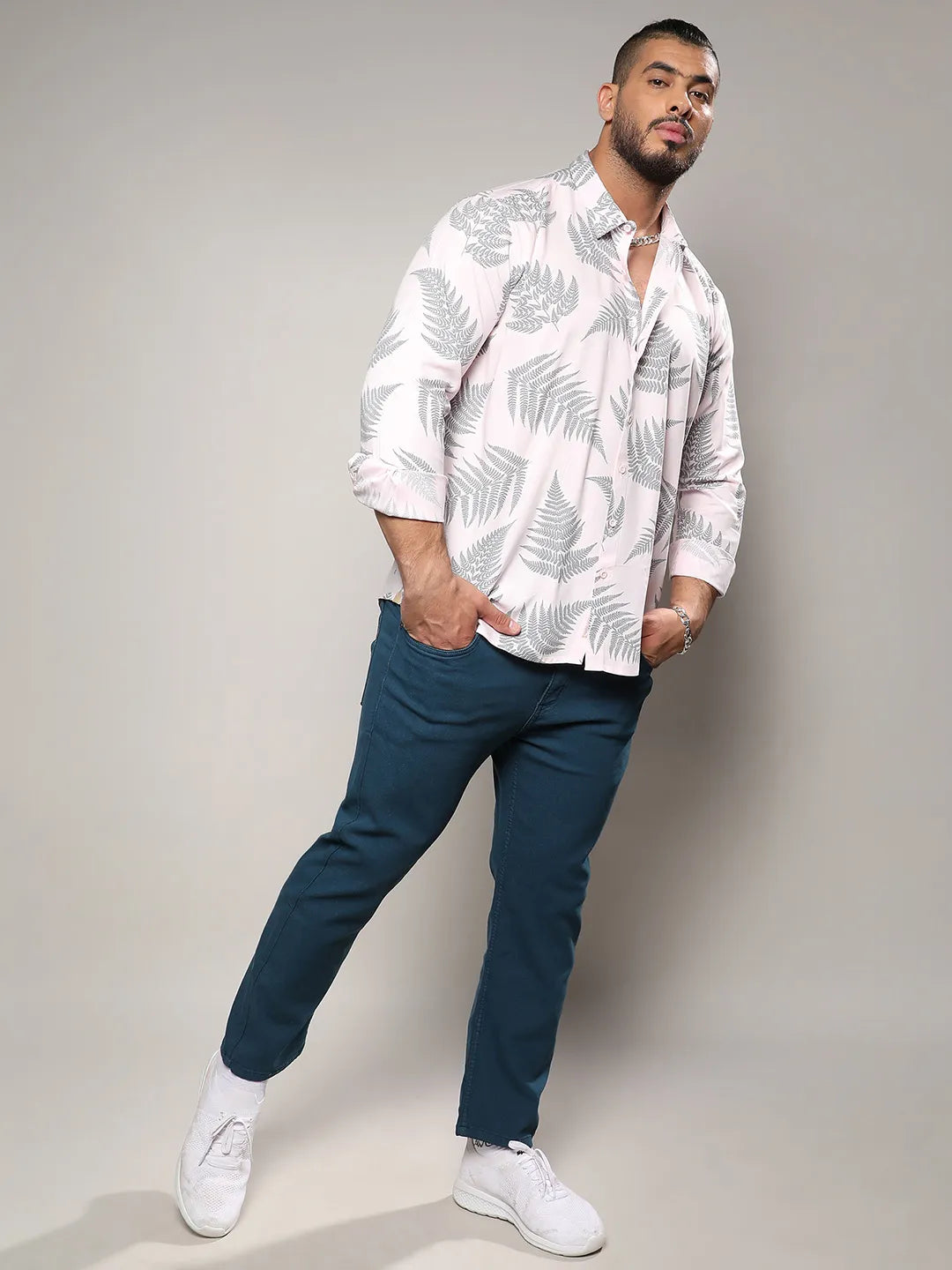 Light Pink & Dark Grey Contrast Fern Shirt