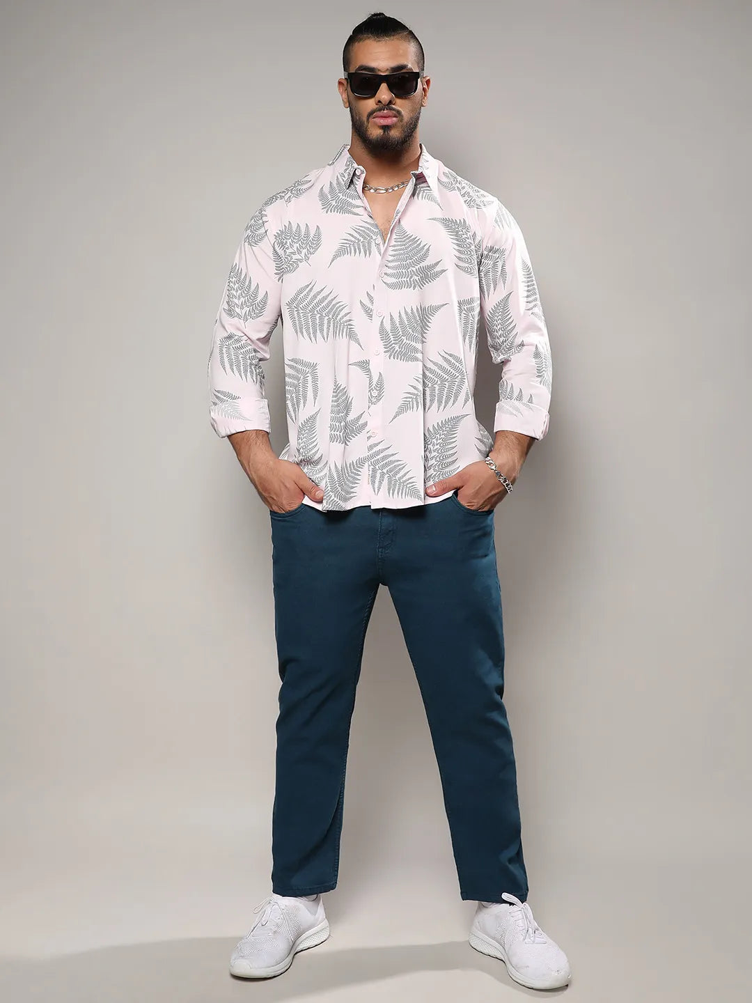 Light Pink & Dark Grey Contrast Fern Shirt