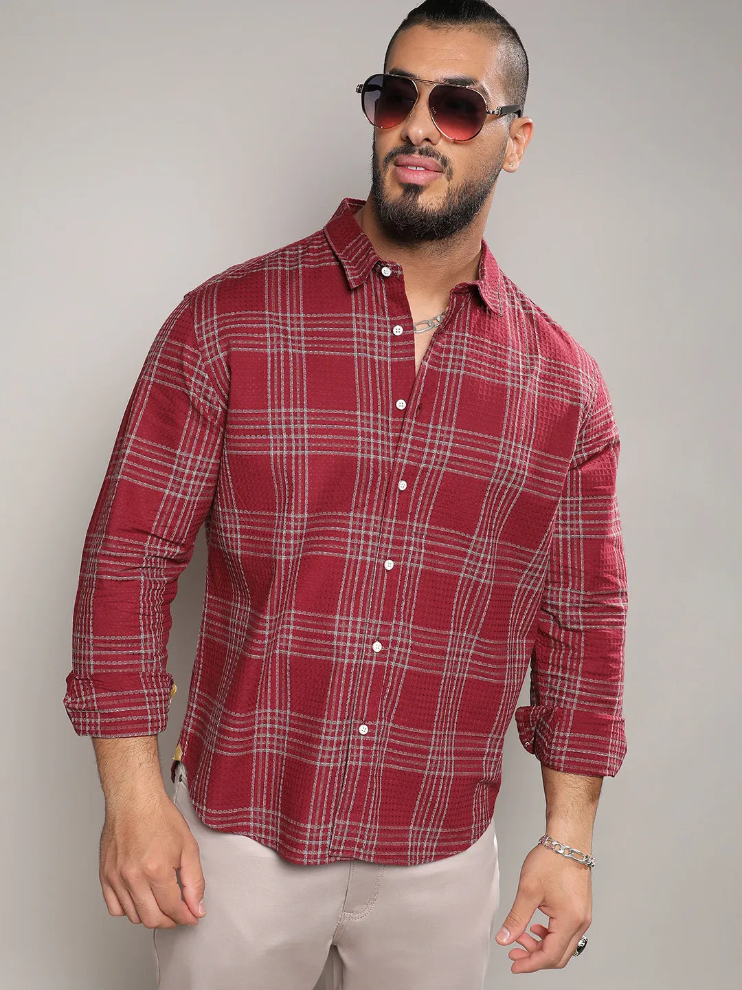 Maroon Red Chalk Tartan Plaid Shirt