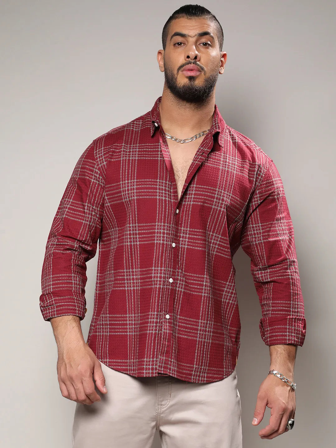 Maroon Red Chalk Tartan Plaid Shirt