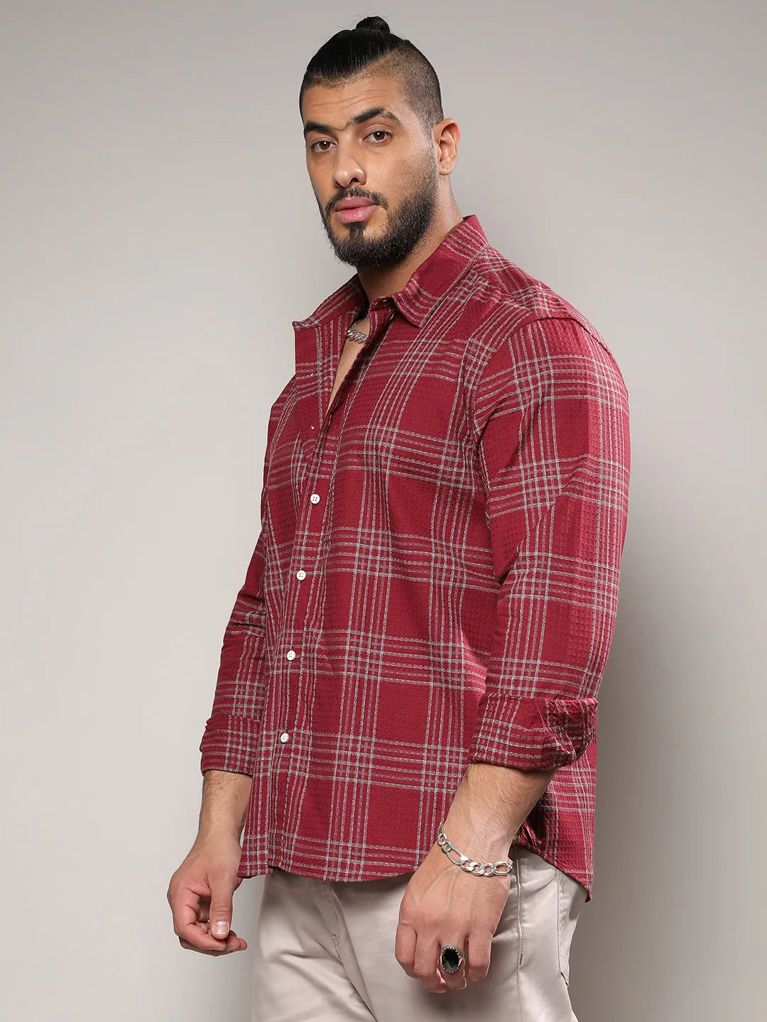 Maroon Red Chalk Tartan Plaid Shirt