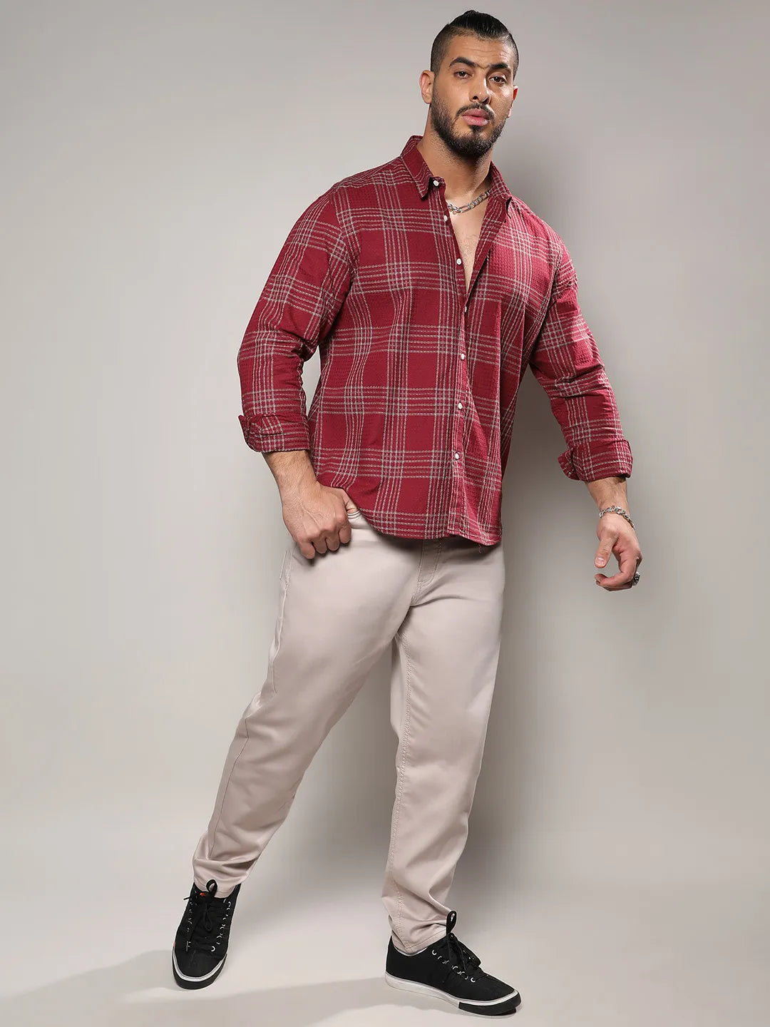 Maroon Red Chalk Tartan Plaid Shirt