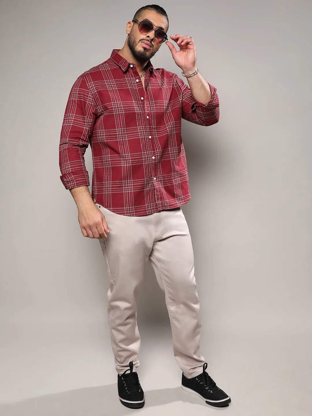 Maroon Red Chalk Tartan Plaid Shirt
