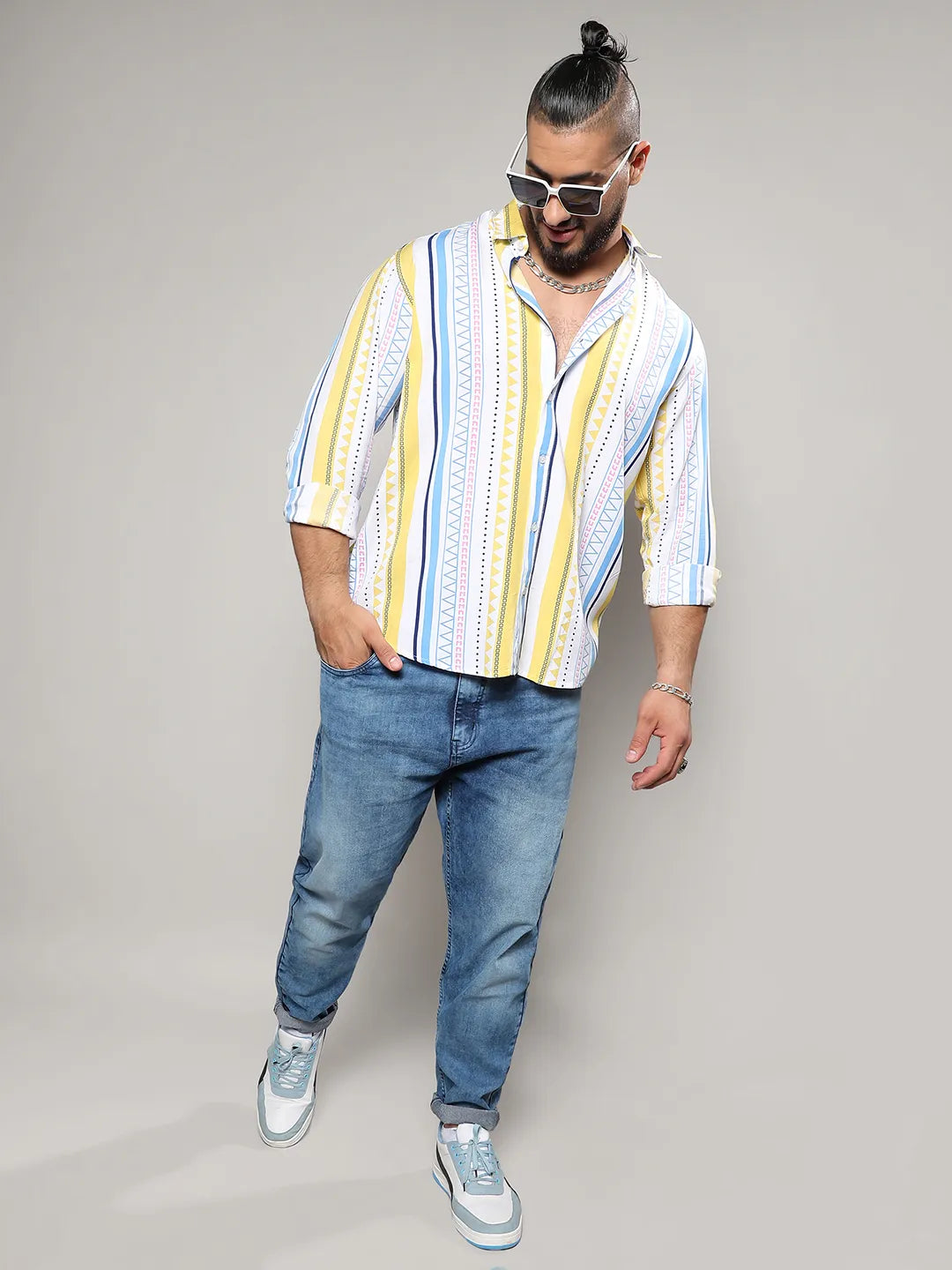 Multicolour Geometric Striped Shirt