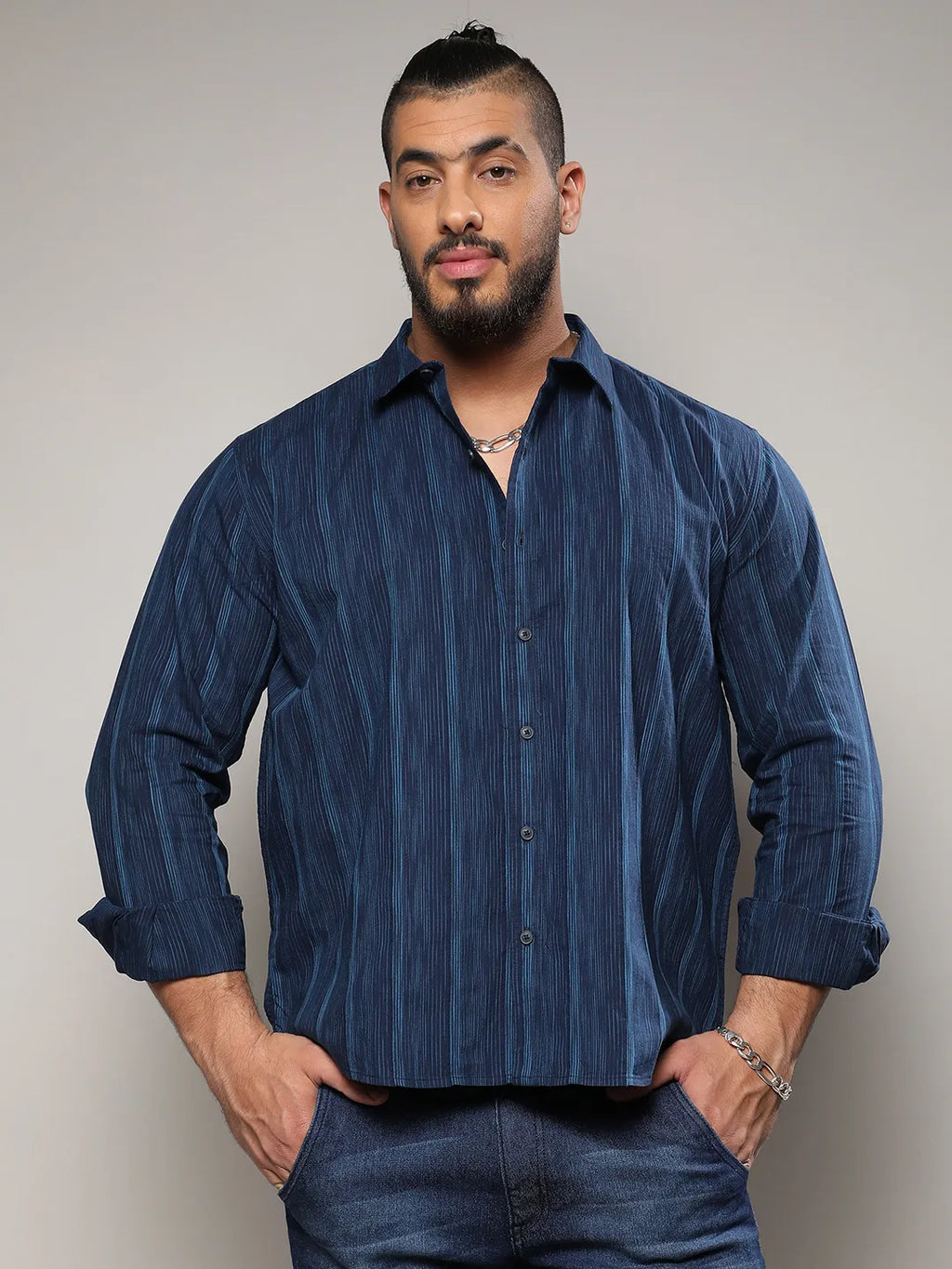 トップス PABLO VINCI Ombre striped shirt Men_S-Navy-Blue-Ombre-Striped-