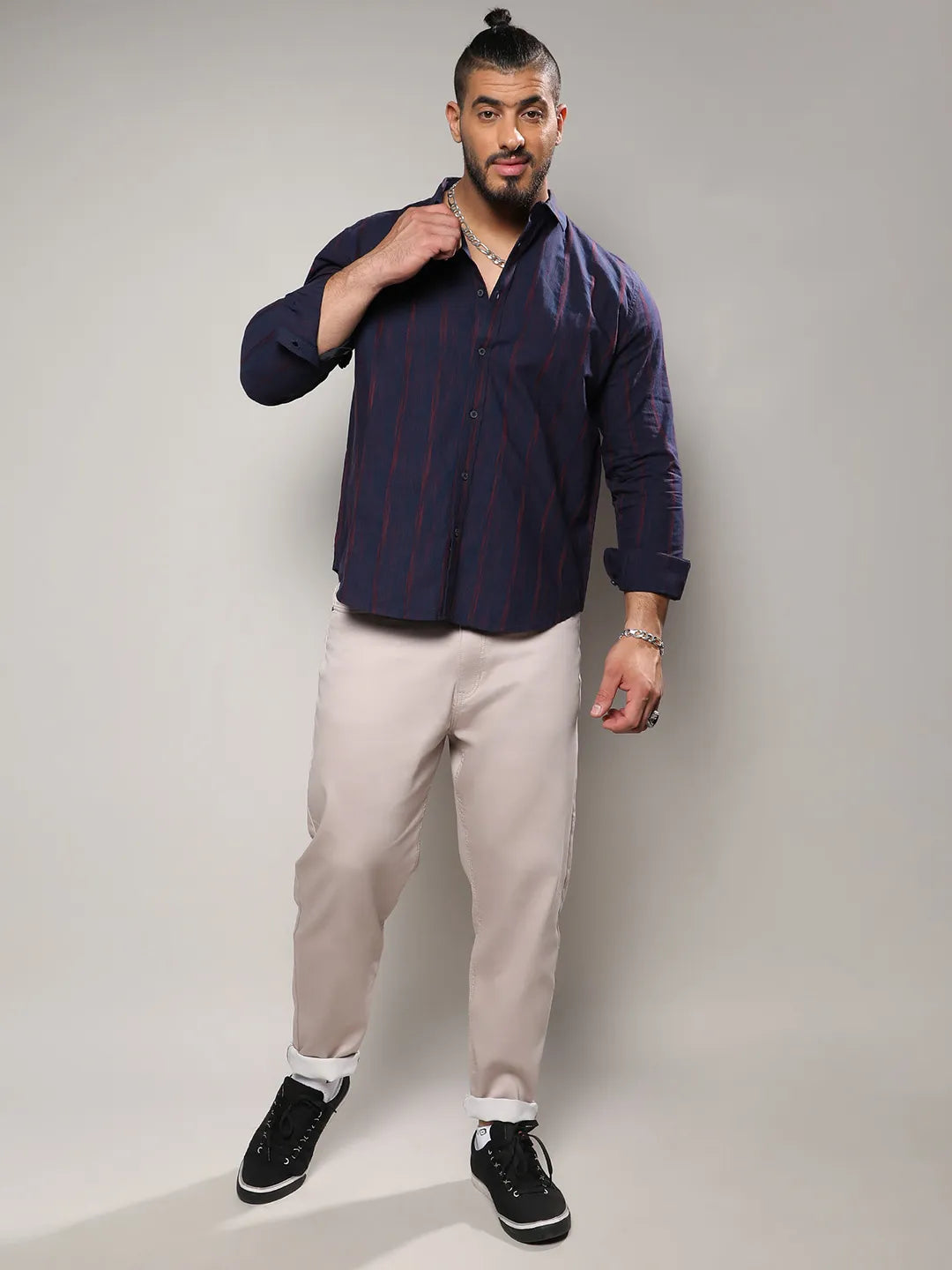 Navy Blue & Red Ombre Striped Shirt