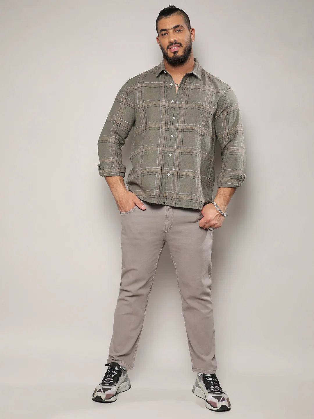 Olive Green Maxi Tartan Plaid Shirt