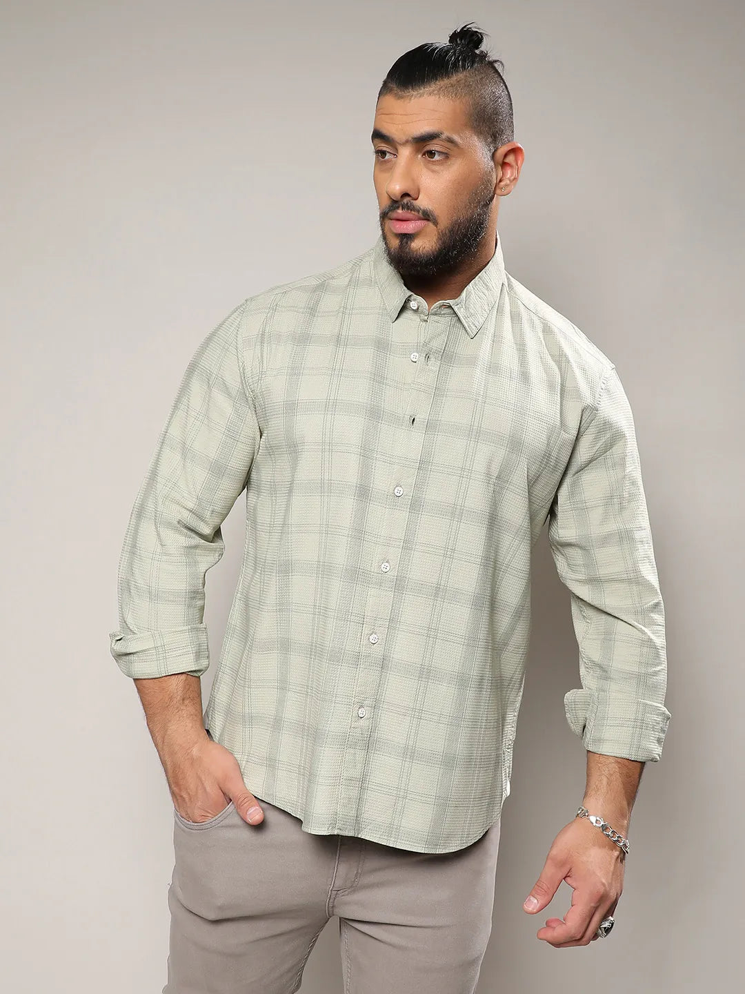 Sage Green Tartan Plaid Shirt