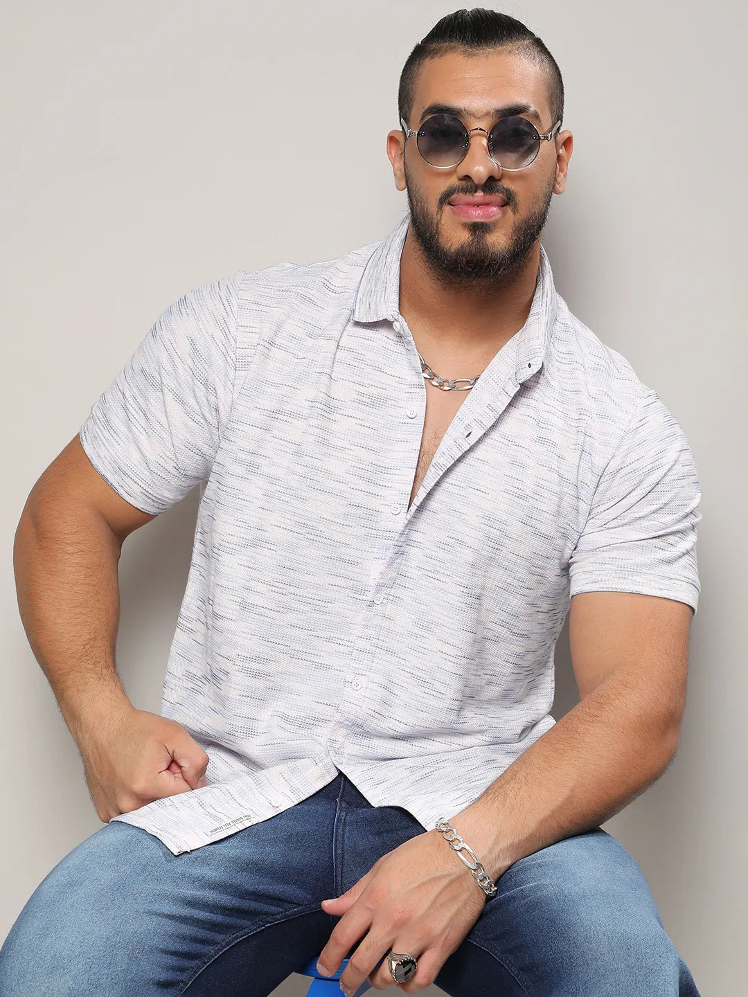White Honeycomb Knit Shirt