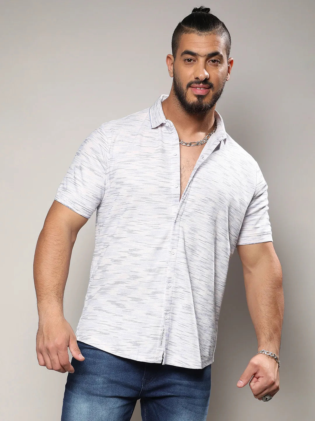 White Honeycomb Knit Shirt
