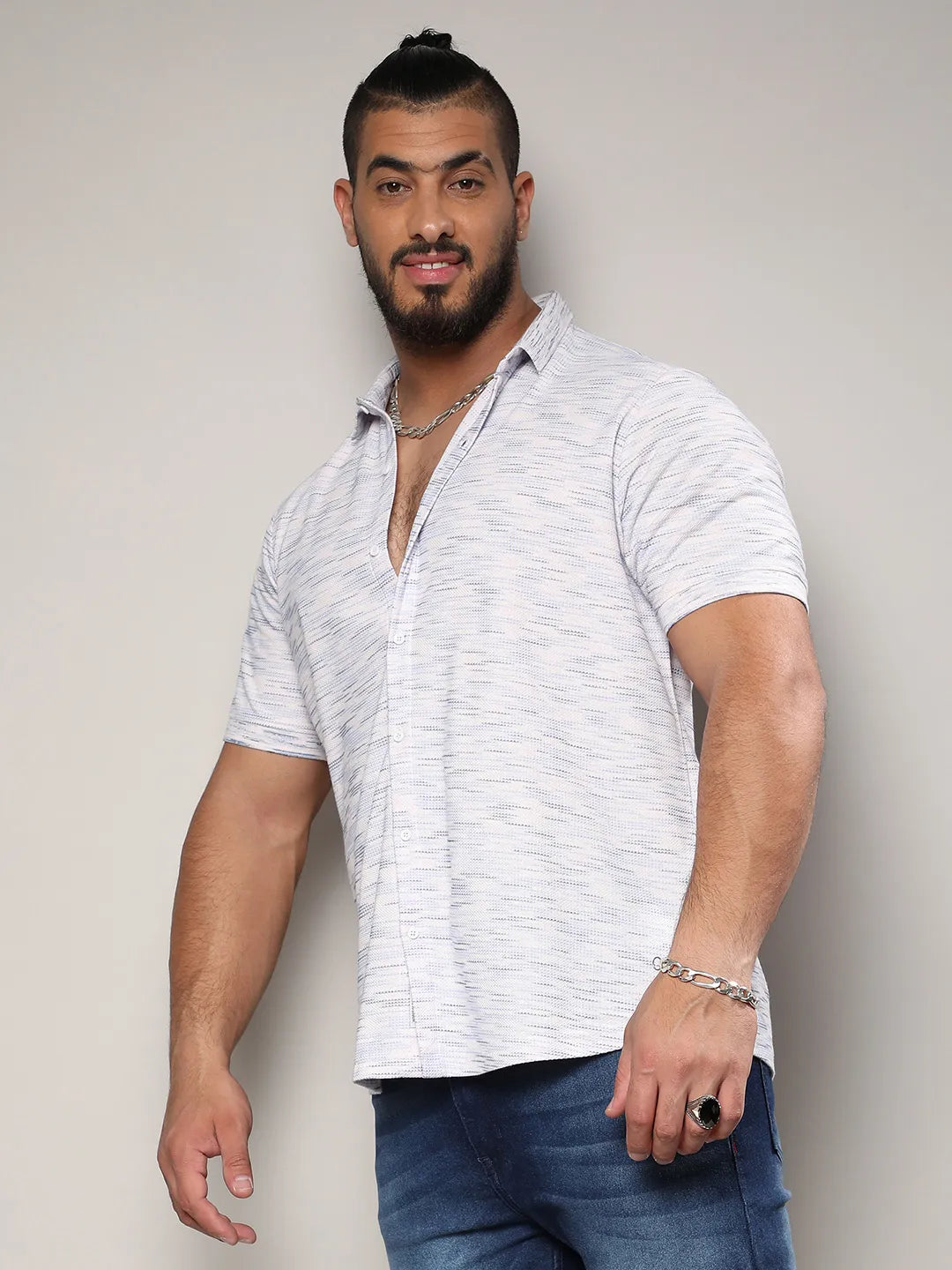 White Honeycomb Knit Shirt