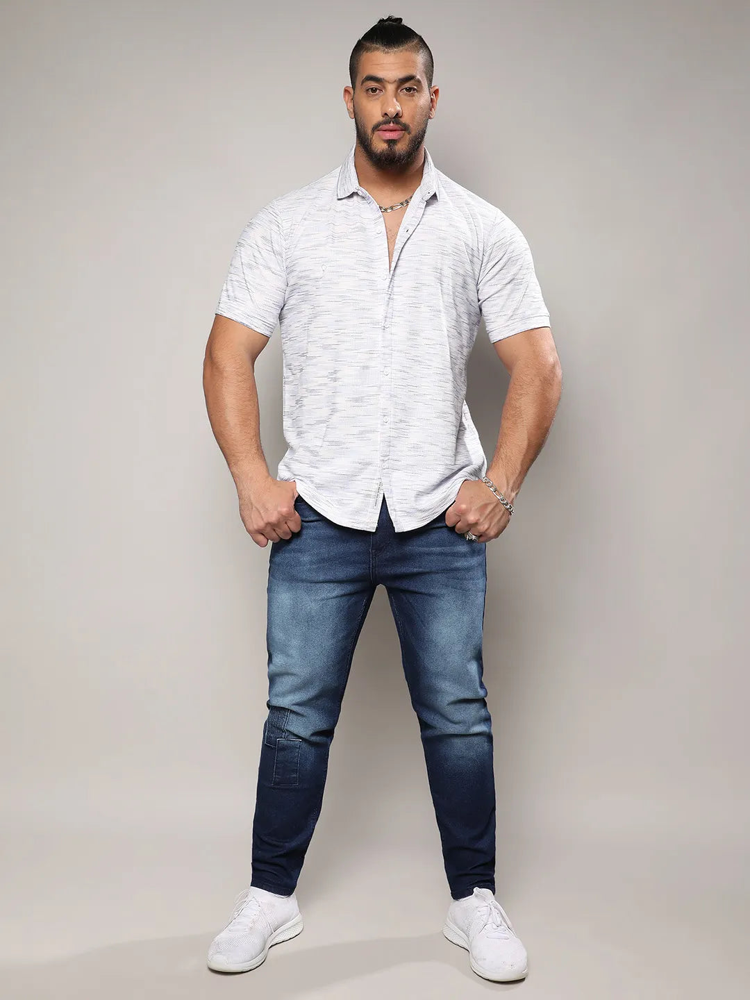 White Honeycomb Knit Shirt