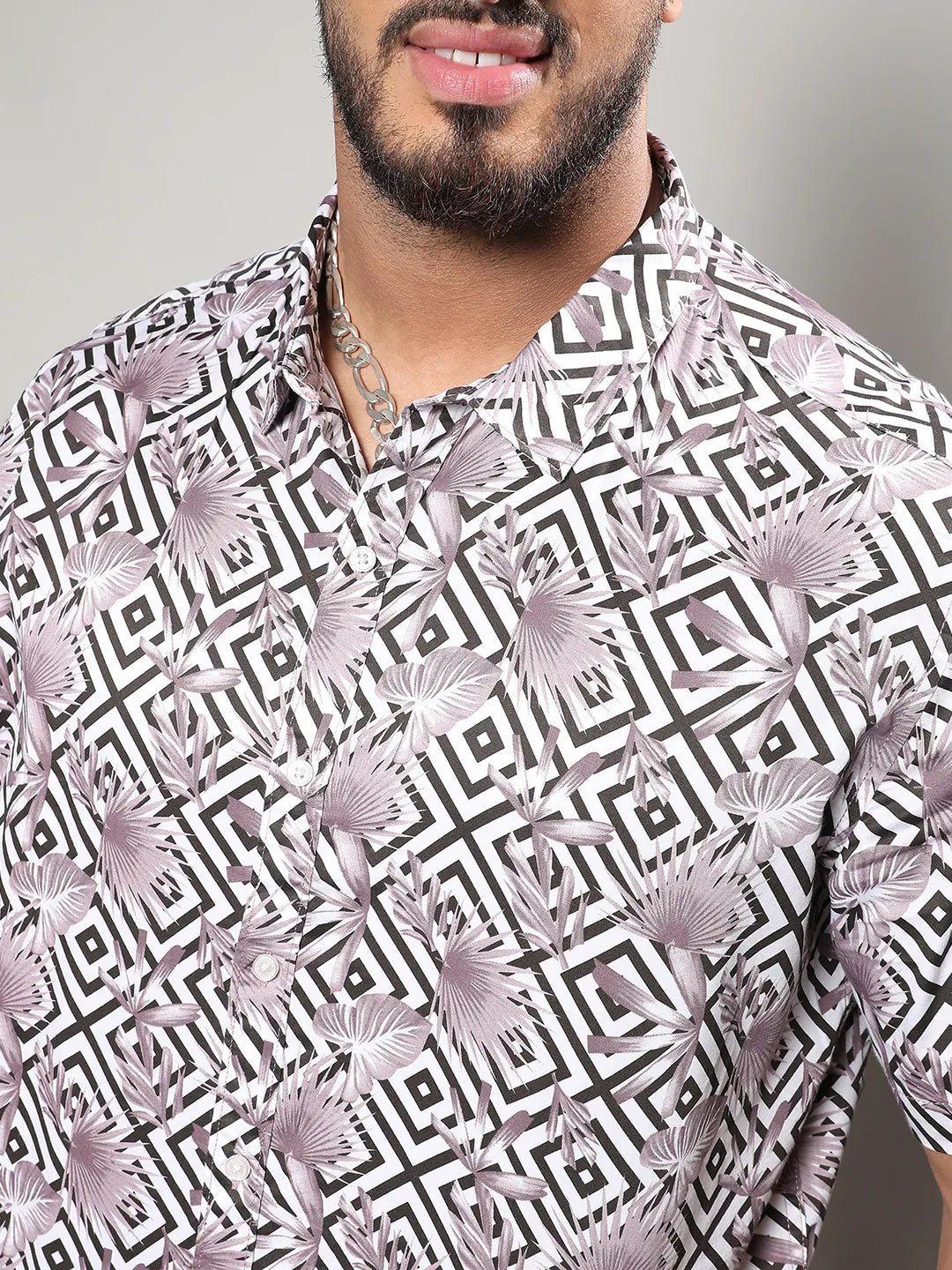 White & Black Geometric Foliage Shirt