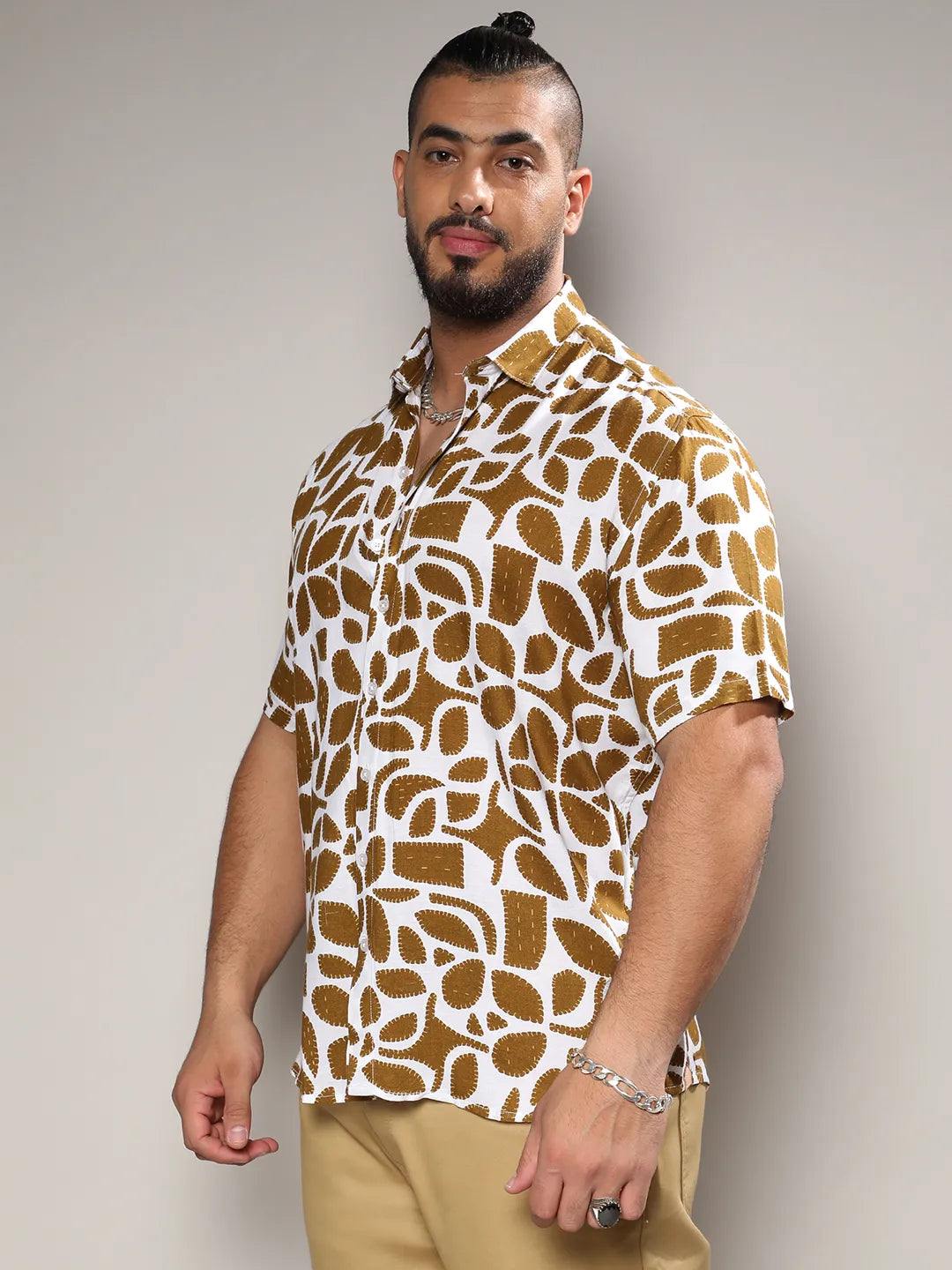 White & Brown Contrast Block Shirt