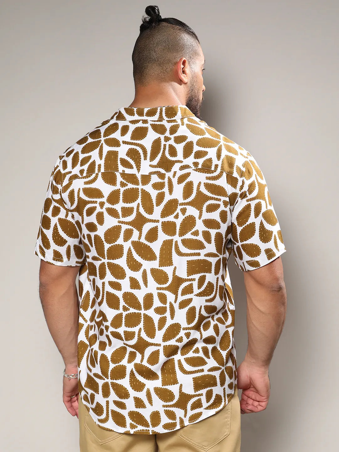 White & Brown Contrast Block Shirt