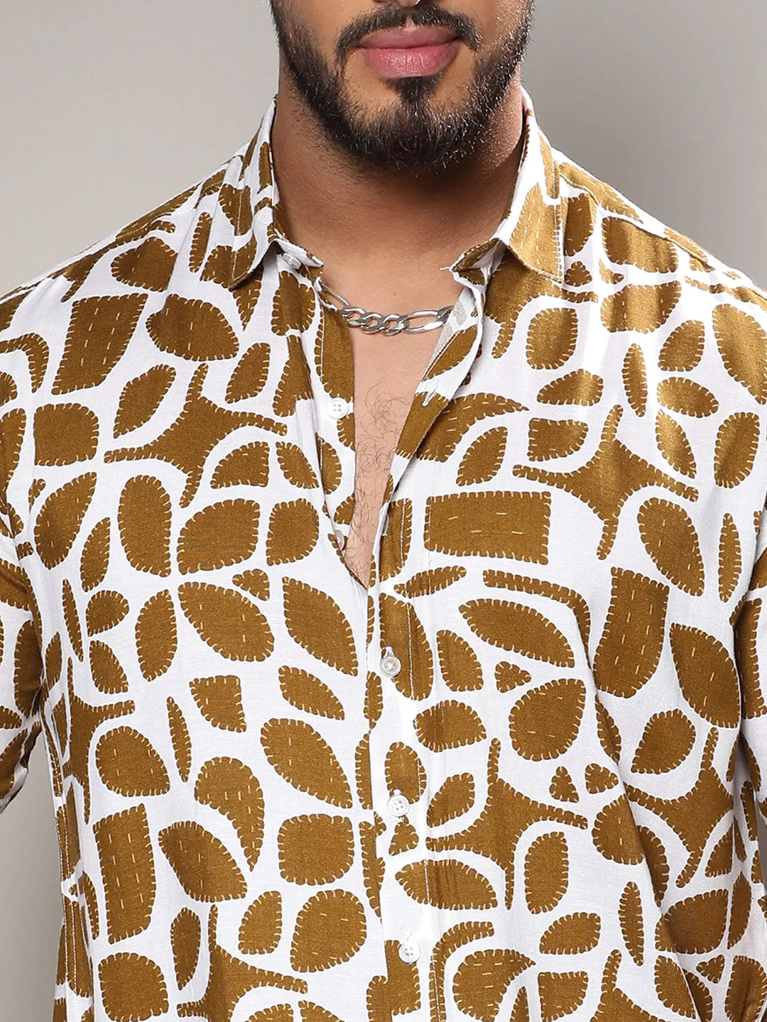 White & Brown Contrast Block Shirt