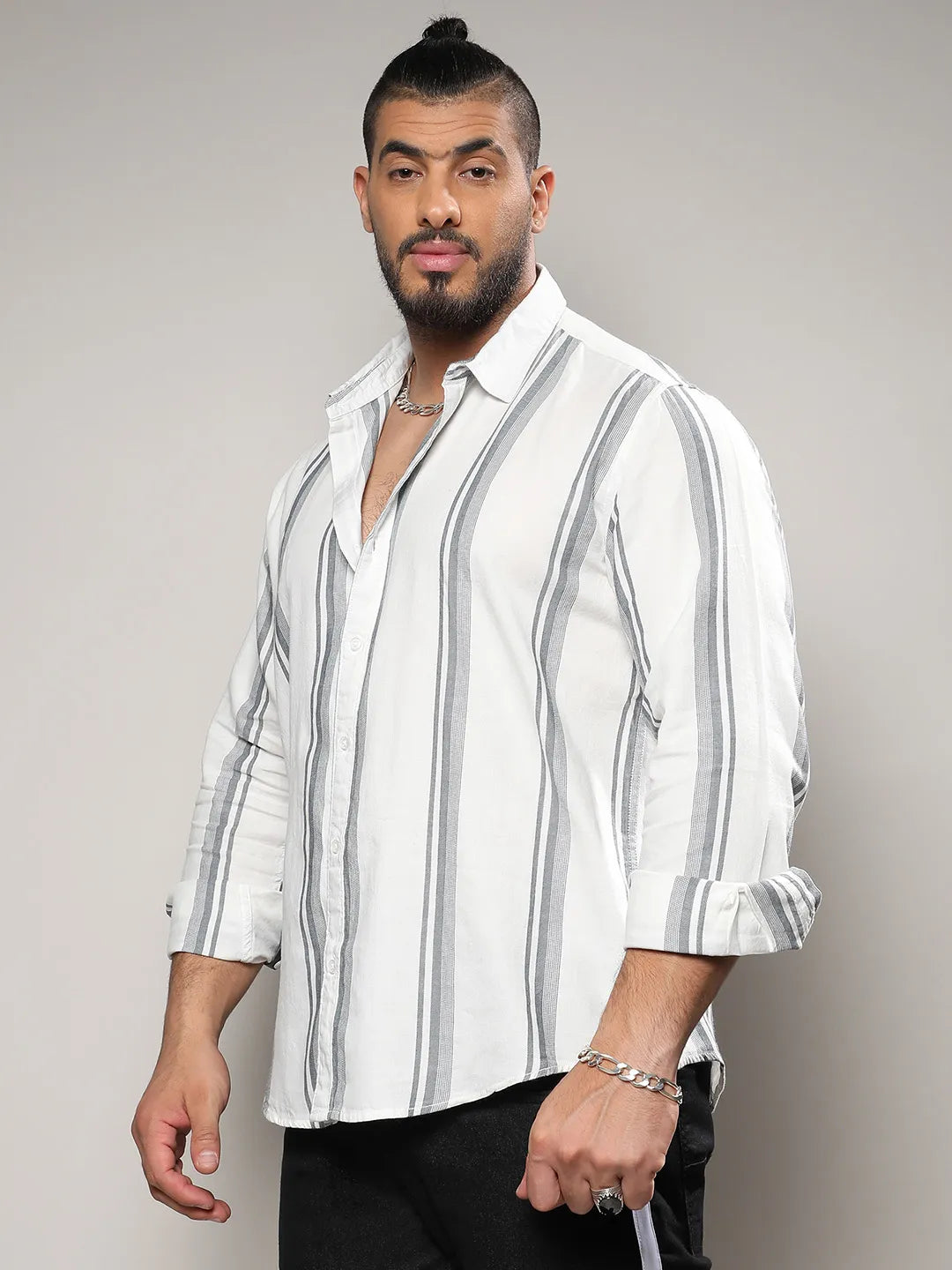 White & Dark Grey Barcode Striped Shirt