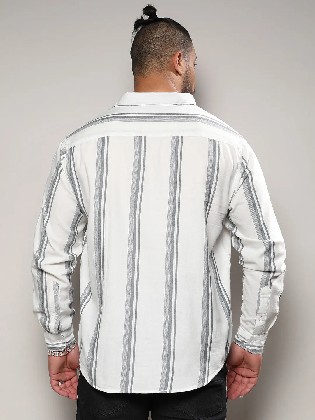 White & Dark Grey Barcode Striped Shirt