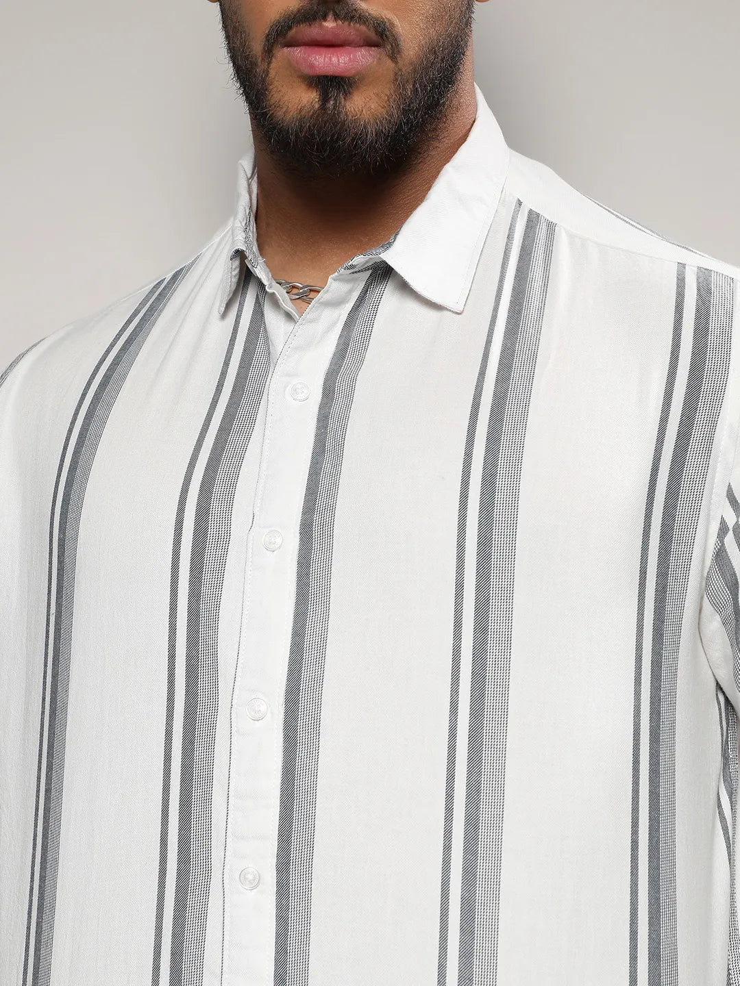 White & Dark Grey Barcode Striped Shirt