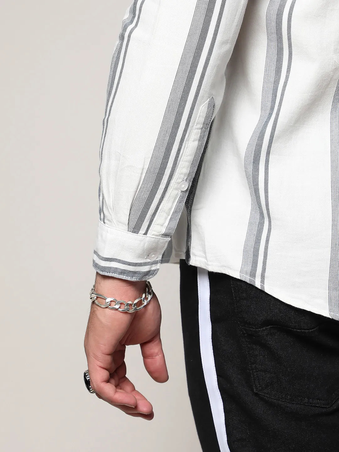 White & Dark Grey Barcode Striped Shirt