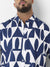 Men's White & Indigo Blue Geometric Block Shirt