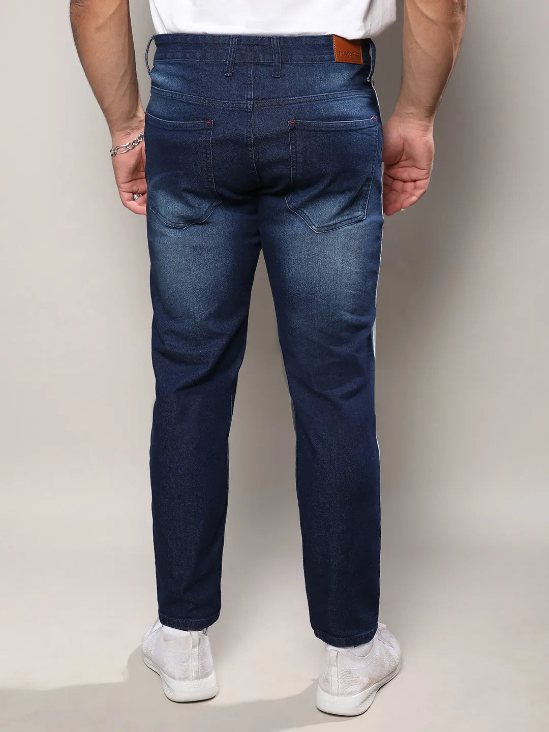 Navy Blue Side-Striped Denim Jeans