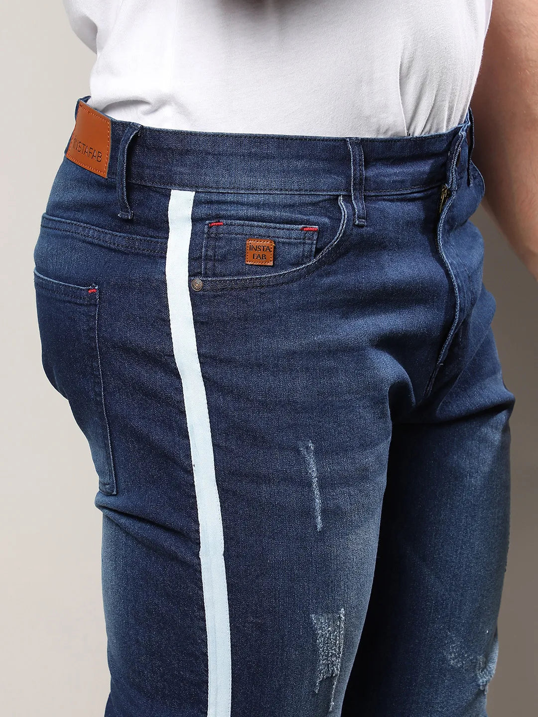 Navy Blue Side-Striped Denim Jeans