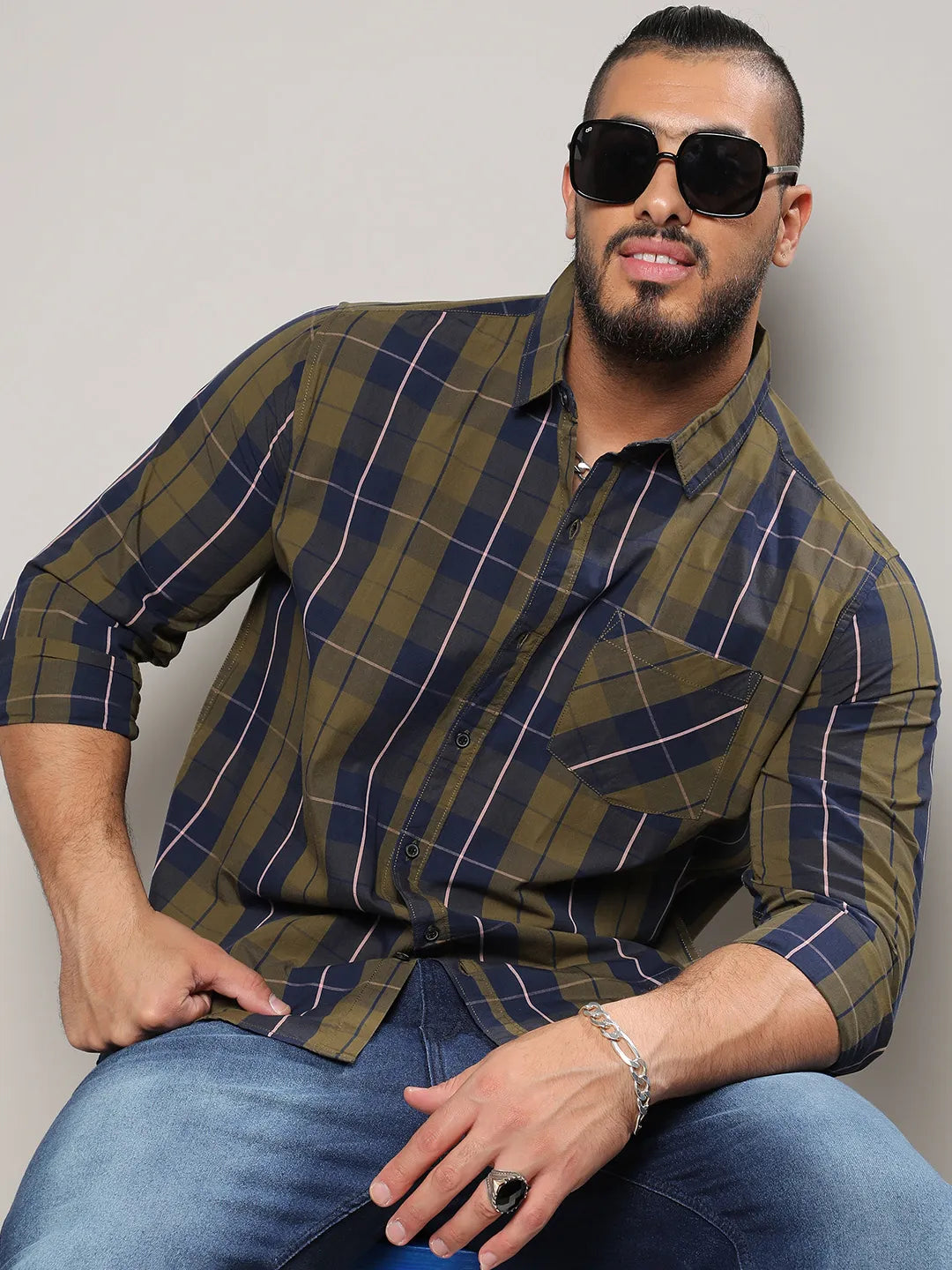 Olive Green Tartan Plaid Shirt