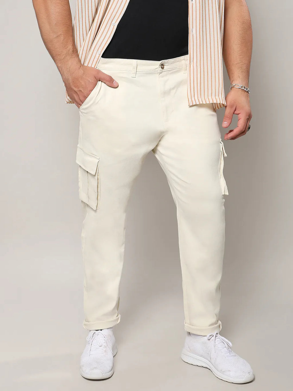 高品質 Pale-Yellow-Cargo-Trousers- Clothing