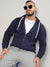 Plus Size Men's Navy Blue Zip-Front Hoodie With Contrast Drawstring