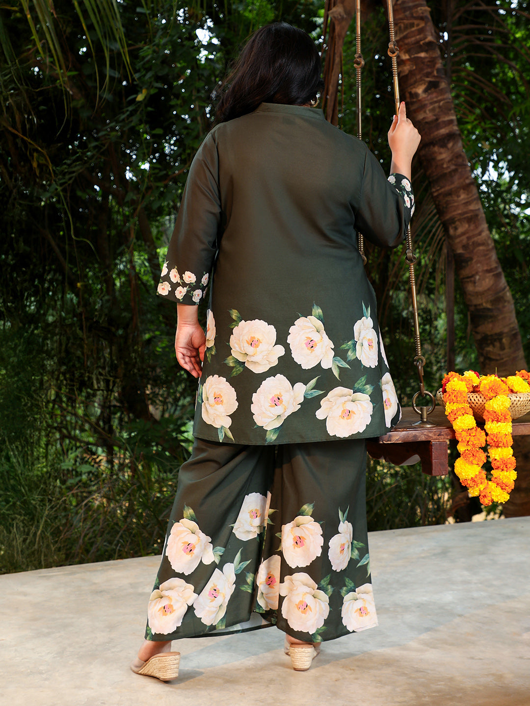 Flared Roses-Imprint Kurta Set