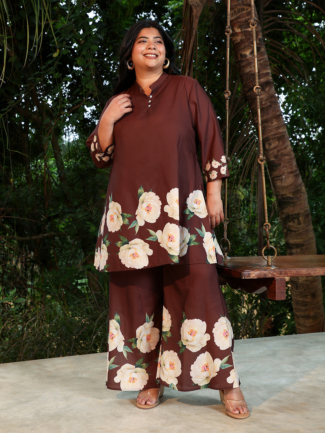 Flared Roses-Imprint Kurta Set