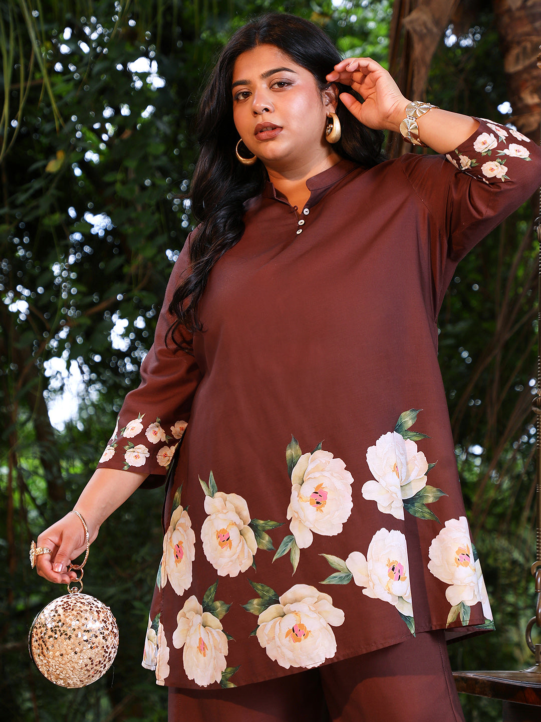 Flared Roses-Imprint Kurta Set