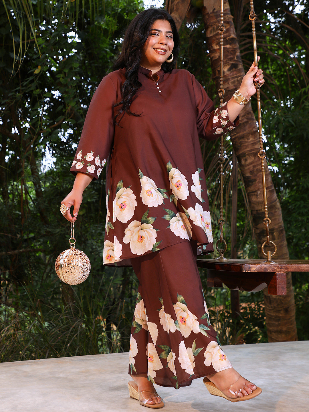 Flared Roses-Imprint Kurta Set