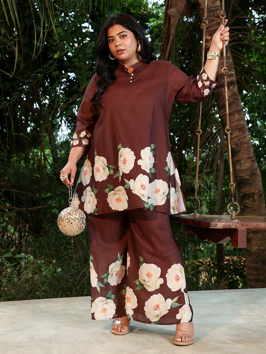 Flared Roses-Imprint Kurta Set