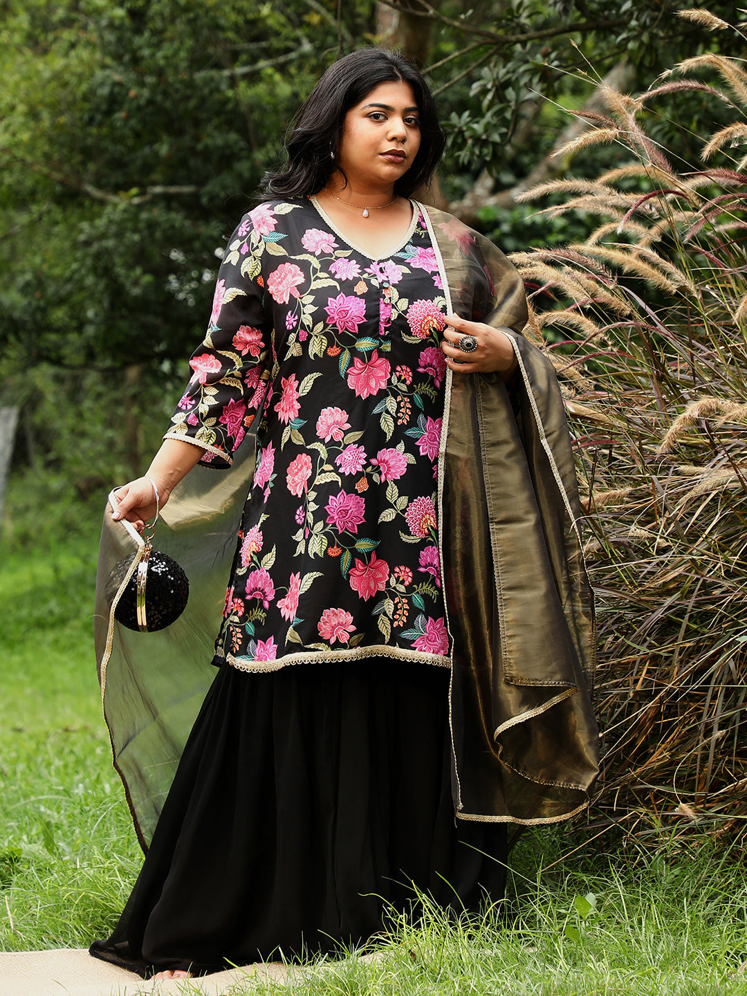Botanical Cluster Kurti With Sharara & Dupatta