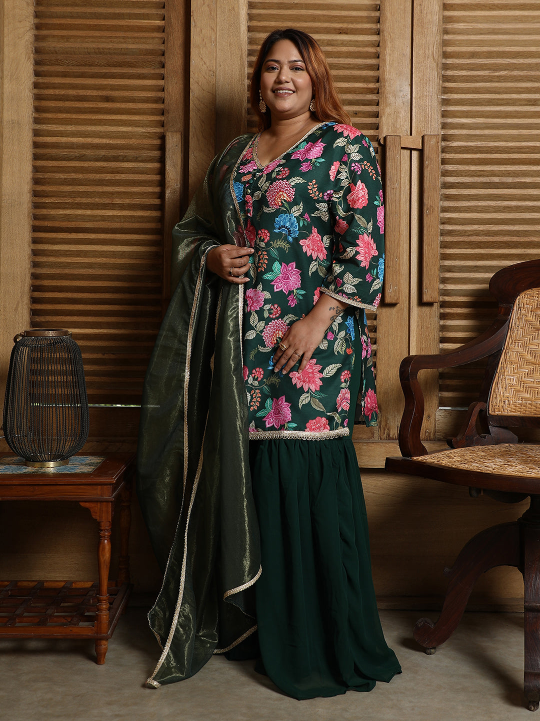 Botanical Cluster Kurti With Sharara & Dupatta